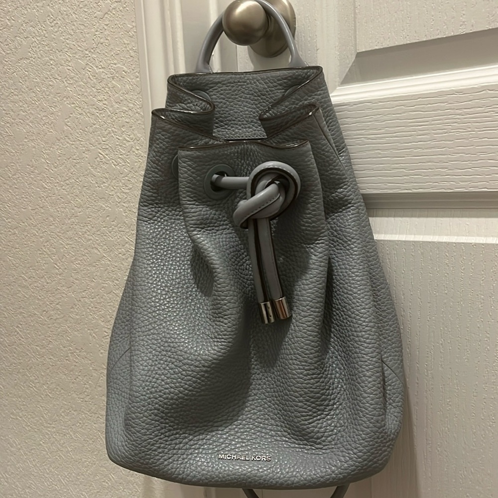 Michael Kors Backpack Pebbled Leather Pastel Blue Drawstring Large